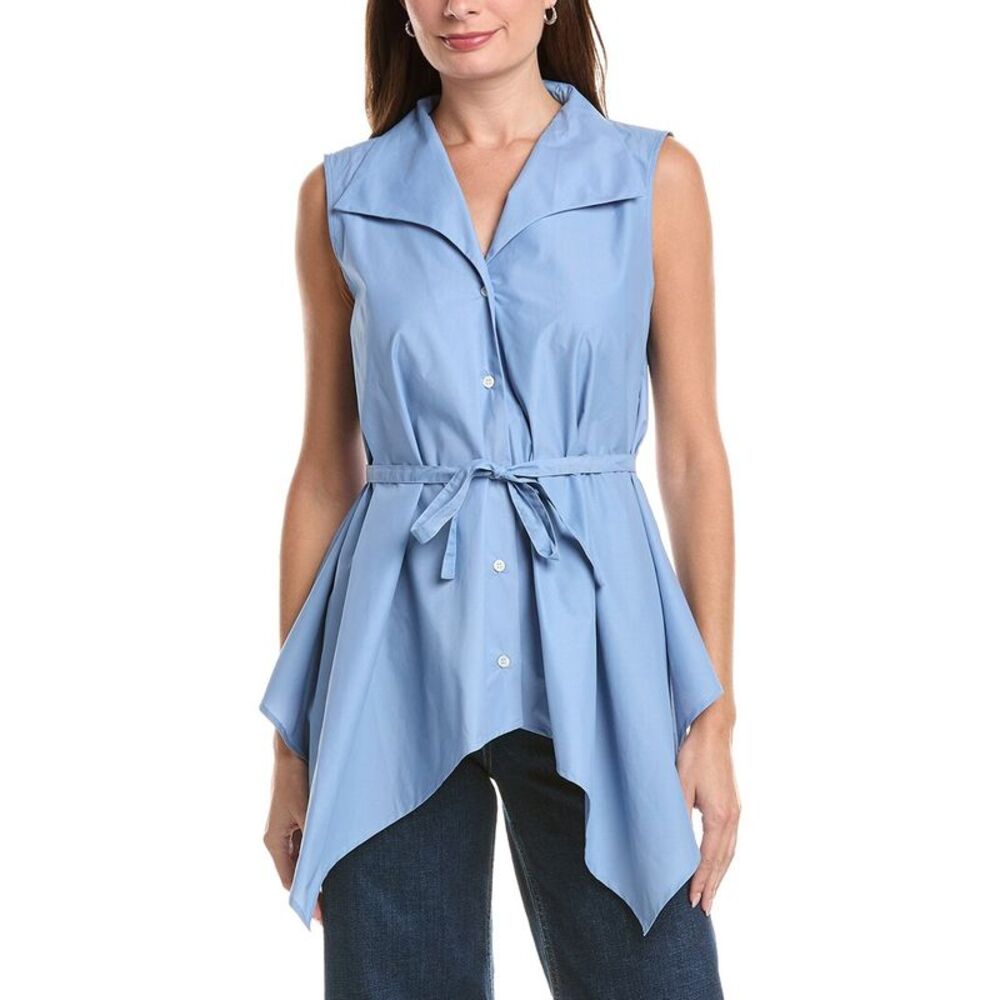 Natori Womens  Techno Poplin Handkerchief Hem Shirt, Blue